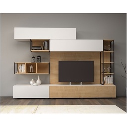 [S-FZ93445] Parete attrezzata due ribalte quattro pensili Bianco Rovere TRONADOR 260x42x h210 cm