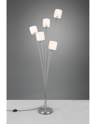 [S-TRIOR46335901] Piantana Salotto con 5 Paralumi in Tessuto Bianco H163 cm