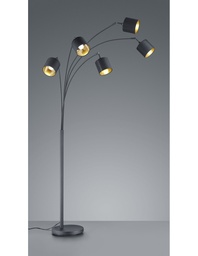 [S-TRIOR46330579] Piantana Moderna con 5 Paralumi Tessuto Nero-Oro H200 cm