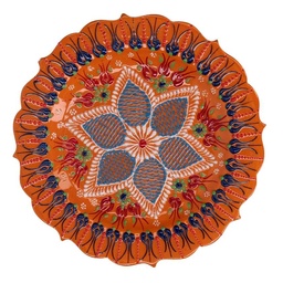 [S-V5867390000] Piatto Decorativo in Ceramica Arancione 25x25x3 cm