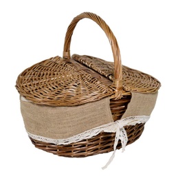 [S-V2409120000] Cesto Picnic Francesca in vimini con copertura ovale in juta cm41x32h19-24-37