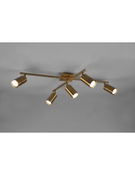 [S-TRIO612400504] Plafoniera con 5 Faretti Orientabili in Ottone Invecchiato