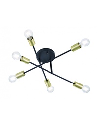 [S-TRIO606700632] Plafoniera Design Minimal 6 Luci Orientabili Cross Nero e Oro