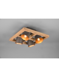 [S-TRIO601900467] Plafoniera Quadrata 4 Spot Orientabili Legno E Metallo Nichel