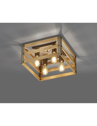 [S-TRIO605500467] Plafoniera Rustica in Legno Naturale Khan Nichel Antico 40x40 cm