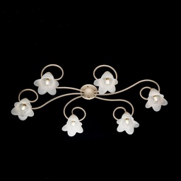 [S-BL230-PL6-AV] Plafoniera fiori in ferro Avorio Oro sei luci paralumi 99x50x h17 cm