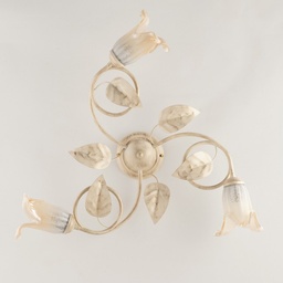 [S-BL179-PL3-AV] Plafoniera in ferro Avorio Oro Vetri Bianchi Ambra tre luci 59x h20 cm