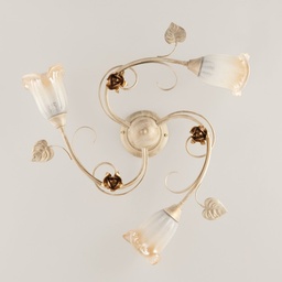 [S-BL26-PL3-AV] Plafoniera in ferro Avorio Oro rose tre luci 58x h15 cm