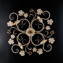 [S-BL169-PL4-AV] Plafoniera in ferro Avorio decape rose Oro quattro luci 76x67x h17 cm