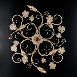 [S-BL169-PL6-AV] Plafoniera in ferro Avorio decape rose Oro sei luci 79x67x h17 cm