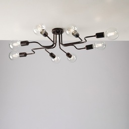 [S-BL203-PL8-NR] Plafoniera in ferro Nero con decorazione Rame otto luci 83x66x h17 cm