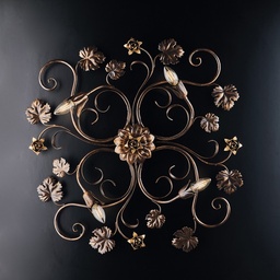[S-BL169-PL4-BR] Plafoniera rosoni in ferro Marrone Oro quattro luci 76x67x h17 cm