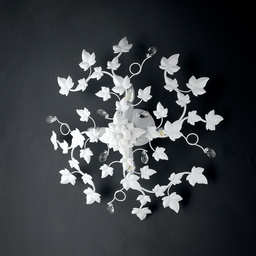 [S-BL50-PL4-BCO] Plafoniera shabby in ferro quattro luci Bianco con strass cm 60 edera