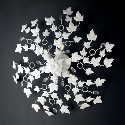 [S-BL50-PL6-BCO] Plafoniera shabby in ferro sei luci Bianco strass in cristallo cm 80  edera