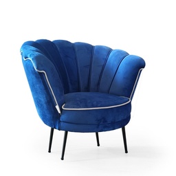 [S-FZ97630] Poltrona a conchiglia Orel in velluto blu navy bordo grigio