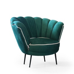 [S-FZ97196] Poltrona a conchiglia Orel in velluto verde smeraldo bordo bianco