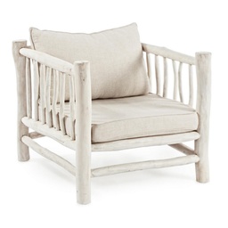 [S-B0680400] Poltrona bianco in teak naturale con cuscino