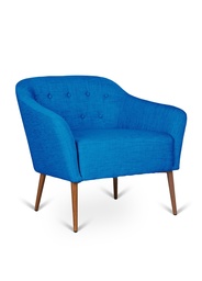 [S-OM/228/BL] Poltrona elegante in tessuto blu e gambe marroni, dimensioni 72x84x76 cm