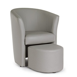 [S-B0743345] Poltrona con Pouf Grigio Chiaro in Similpelle Stile Design - Misure: 64,5x59,5x78 cm
