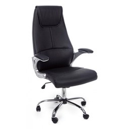 [S-B5710225] Poltrona direzionale in ecopelle nero Camberra con braccioli - Dimensioni: 55x61x118/128 cm