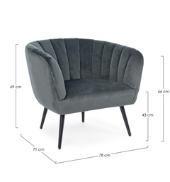 [S-B0748200] Poltrona grigio metallo e velluto Avril - 78x71x69 cm