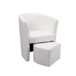 [S-FZ42282] Poltrona imbottita rivestita in ecopelle bianca e pouff estraibile 64x63xh.76