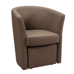 [S-FZ44056] Poltrona imbottita rivestita in ecopelle tortora e pouff estraibile 64x63xh.76