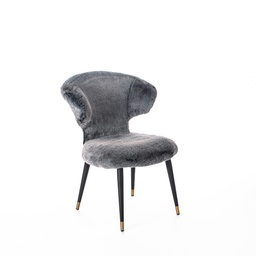 [S-OM/396/GS] Poltrona in pelliccia sintetica grigia con gambe in metallo nero/oro, 64cm x 66cm x 87cm