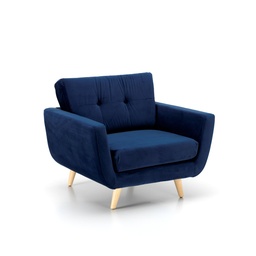[S-RE/204/BL] Poltrona in tessuto blu con gambe in legno marrone chiaro, 89x97,5x82