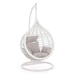 [S-B0661735] Poltrona sospesa bianco con cuscino in fibra sintetica
