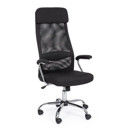 [S-B0710649] Poltrona ufficio con braccioli in acciaio e tessuto nero - Misure: 59,5x64x116/125 cm