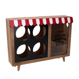 [S-V5960790000] Portabottiglie in legno per 4 bottiglie con portatappi bistrot rettangolare 38x25x8 cm