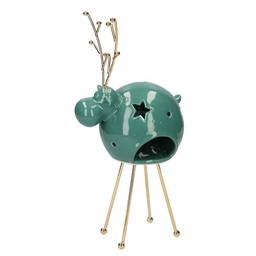 [S-V6135910000] Portacandele in ceramica verde a forma di renna 14x10h29