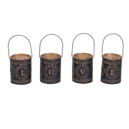 [S-V6077400000] Portacandele in metallo nero e oro, set da 4 pezzi, dimensioni 8x8x10 cm