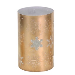 [S-V6077340000] Portacandele in metallo oro bianco con fiocchi di neve - 10x10x16 cm