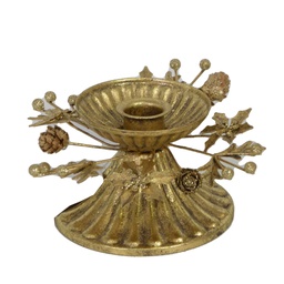[S-V6195410000] Portacandele in metallo con pigne d'oro, dimensioni ø12x6 cm