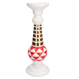 [S-V6118750000] Portacandele in resina bianco rosso oro tondo 1p cmø13h35,5