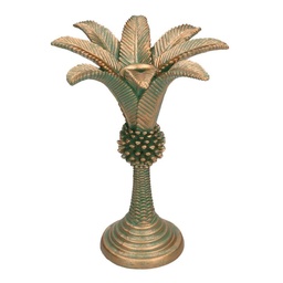 [S-V6120230000] Portacandele in resina oro verde palma tondo 1p cmø15,5h20,5