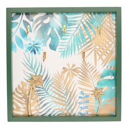 [S-V5924690000] Portachiavi in legno verde con foglie, 5 posti, 29x29x3 cm