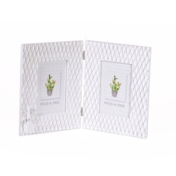 [S-V3312260000] Portafoto da tavolo cactus legno bianco multiplo 2p cm38x24x1