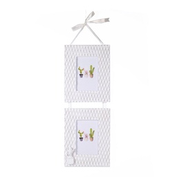 [S-V3312270000] Portafoto multiplo cactus legno bianco 2p cm19x58x1