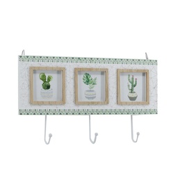 [S-V3313390000] Portafoto multiplo a forma di cactus in legno da parete con appendino, 3 posti, 34x19,5x3,5 cm