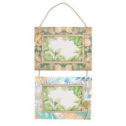 [S-V3314700000] Portafoto Multiplo in Legno Verde con Foglie - 2 Pezzi - 44x21x1,5 cm