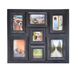[S-V33047700NE] Portafoto Multiplo da Parete Nero 7 Pannelli 51,5x50x2 cm