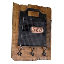 [S-V5917720000] Portalettere in legno con appendino a 3 piani - Dimensioni cm 43,5x12,5x55,5