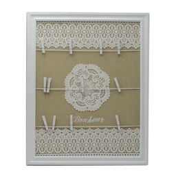 [S-V5916140000] Portamemo rettangolare in legno con pizzo - 40x1,5x50 cm