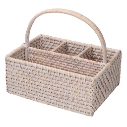 [S-V1726060000] Portaposate Rattan Algarve Bianco Rettangolare 26x20x11/22 cm