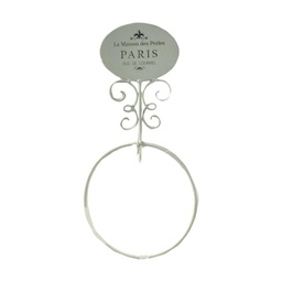 [S-V6214150000] Portasciugamani a Muro Metallo Paris Bianco Anello 20x6h38,5 cm