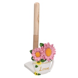 [S-V5924260000] Portascottex in Resina con Fiori Rosa - 14x10x27 cm