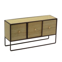 [S-V5918410000] Portatutto legno e metallo marrone arrugginito con 3 cassetti - Dimensioni cm38x11h20